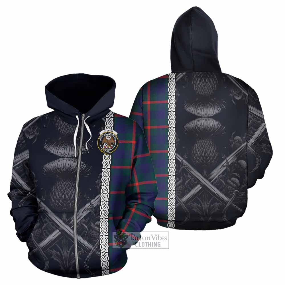 Tartan Vibes Clothing Agnew Tartan Hoodie with Family Crest Cross Sword Thistle Celtic Vibes