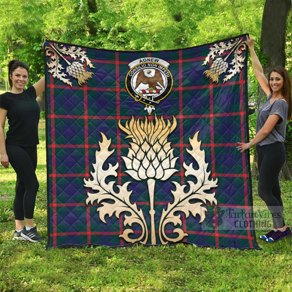 Tartan Vibes Clothing Agnew Tartan Quilt with Family Crest and Golden Thistle Style