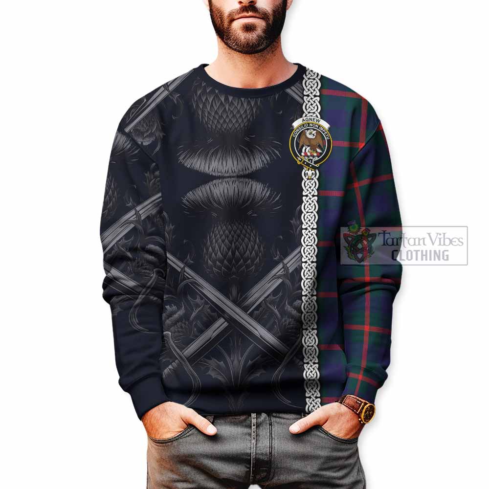 Tartan Vibes Clothing Agnew Tartan Sweatshirt with Family Crest Cross Sword Thistle Celtic Vibes