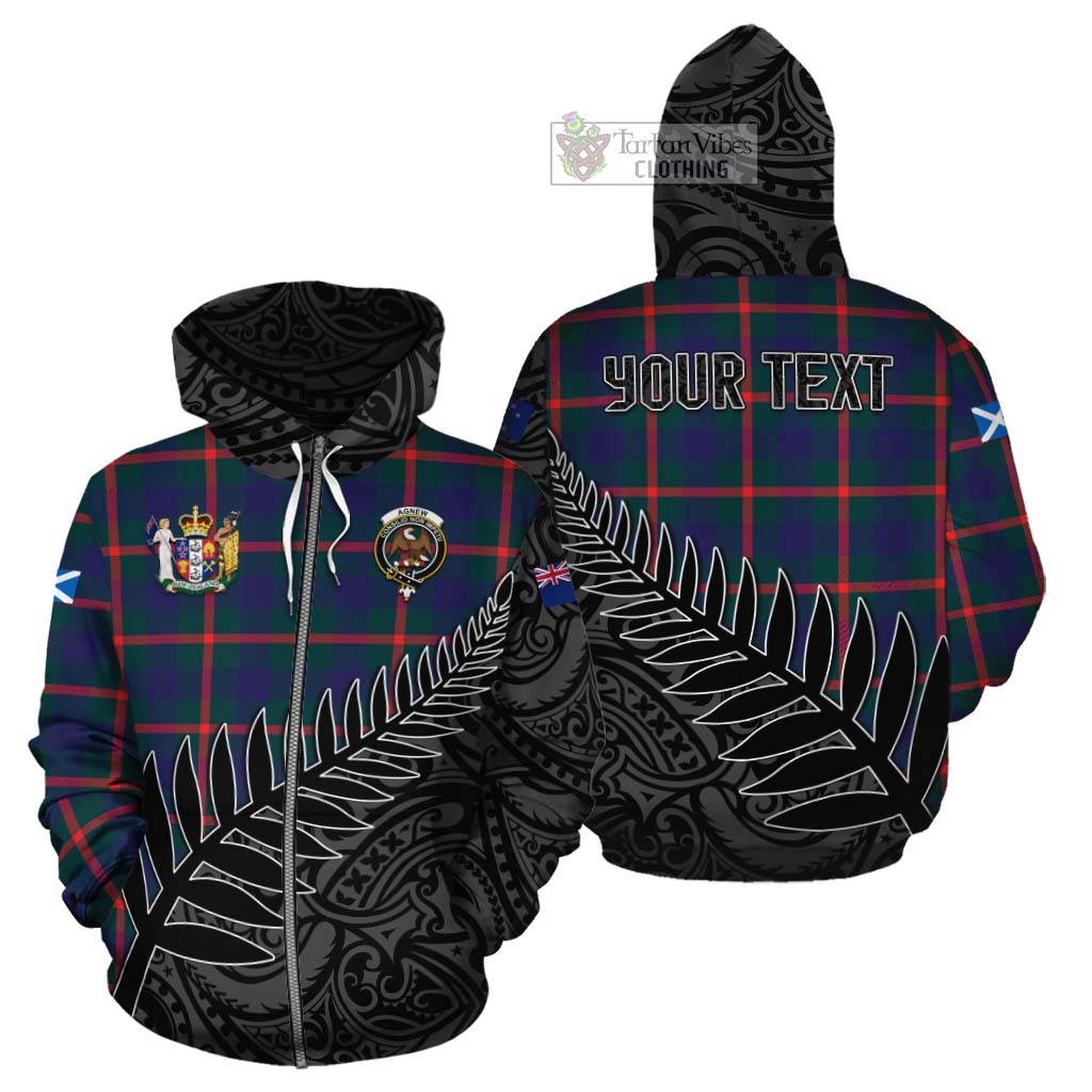 Tartan Vibes Clothing Agnew Crest Tartan Cotton Hoodie with New Zealand Silver Fern Half Style