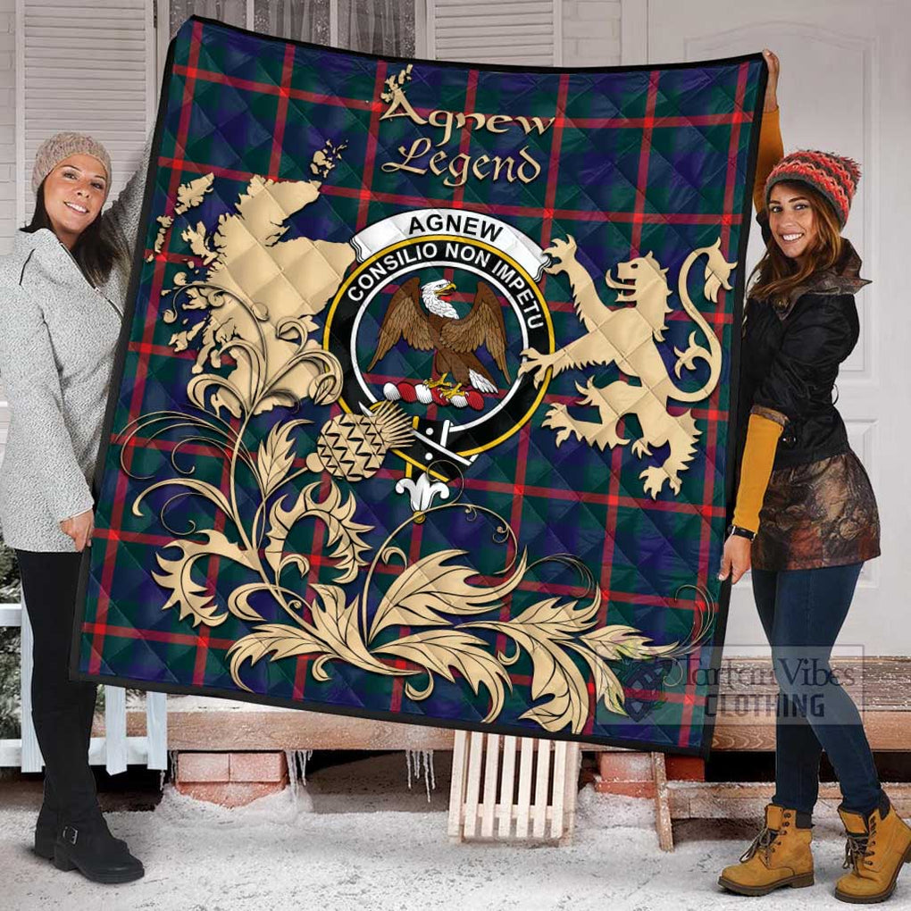 Tartan Vibes Clothing Agnew Tartan Quilt with Family Crest and Scottish Symbol Style