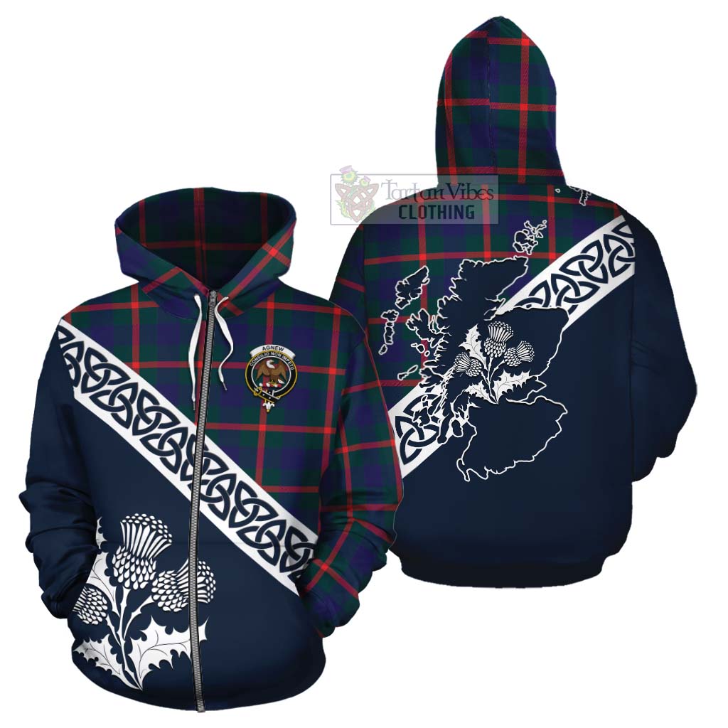 Tartan Vibes Clothing Agnew Tartan Cotton Hoodie Featuring Thistle and Scotland Map