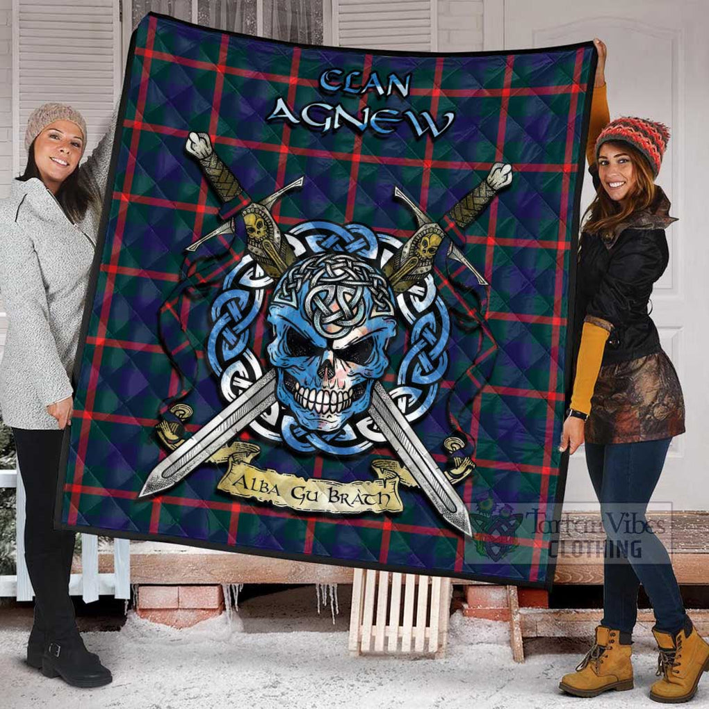 Tartan Vibes Clothing Agnew Tartan Quilt with Celtic Skull Alba Gu Brath Style