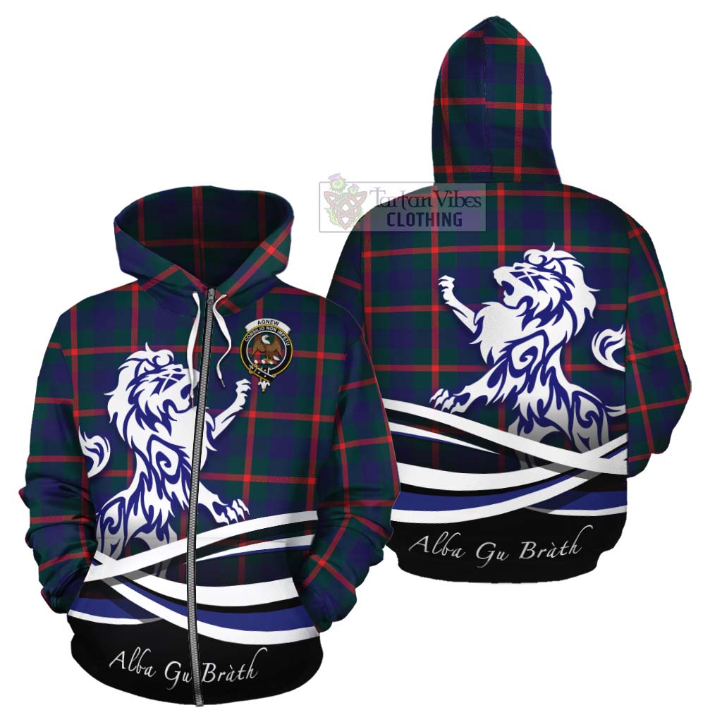 Tartan Vibes Clothing Agnew Tartan Cotton Hoodie with Alba Gu Brath Regal Lion Emblem