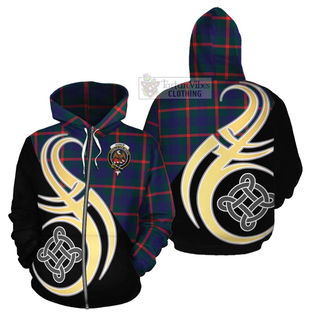 Tartan Vibes Clothing Agnew Tartan Cotton Hoodie with Family Crest and Celtic Symbol Style