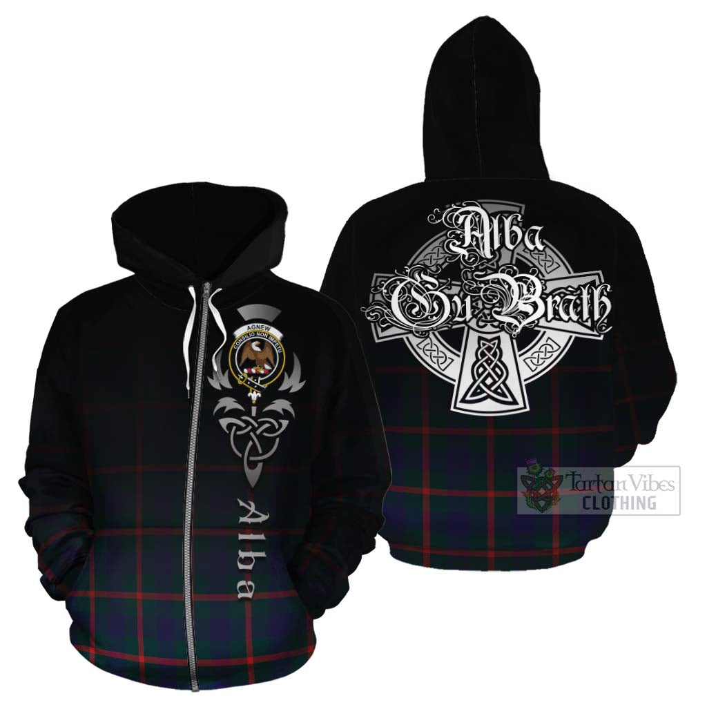 Tartan Vibes Clothing Agnew Tartan Cotton Hoodie Featuring Alba Gu Brath Family Crest Celtic Inspired