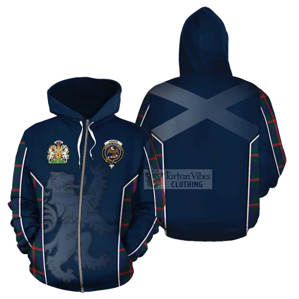 Tartan Vibes Clothing Agnew Tartan Cotton Hoodie with Family Crest and Lion Rampant Vibes Sport Style