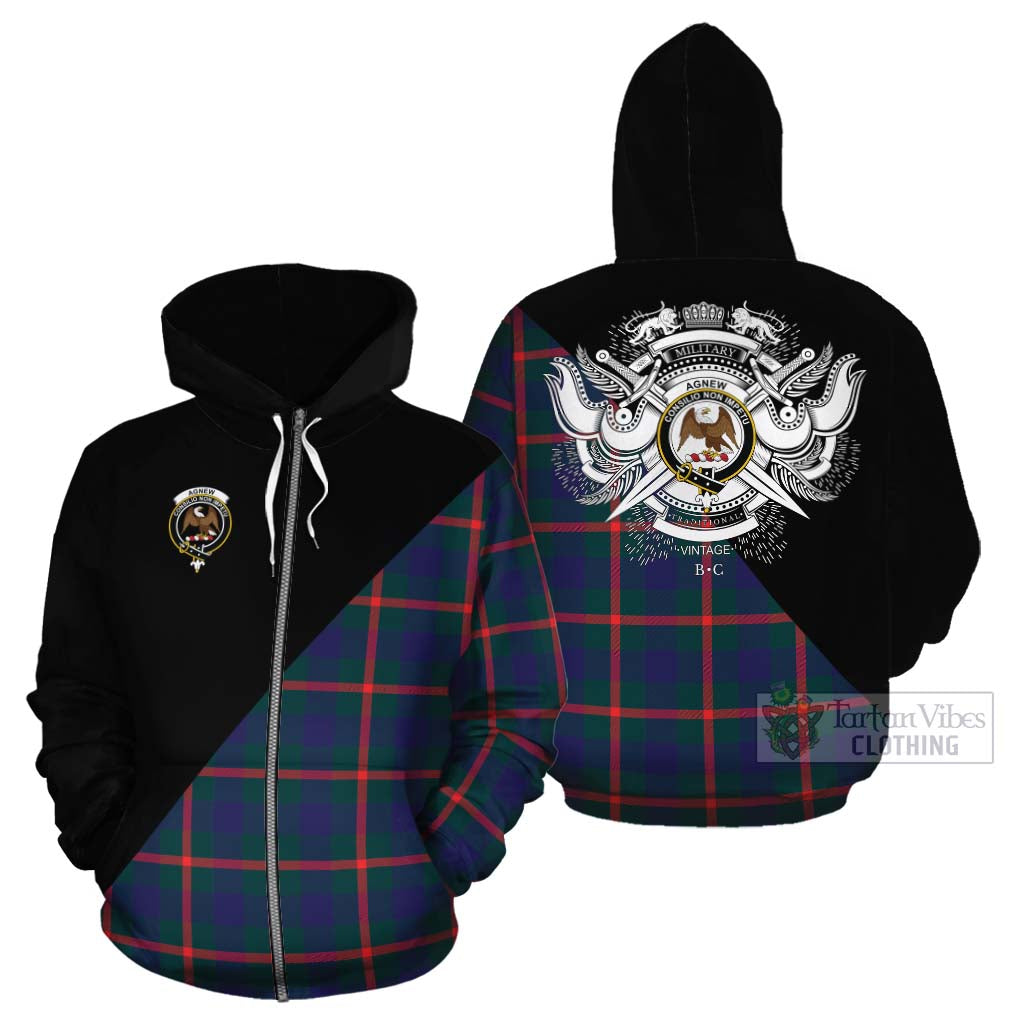 Tartan Vibes Clothing Agnew Tartan Cotton Hoodie with Family Crest and Military Logo Style