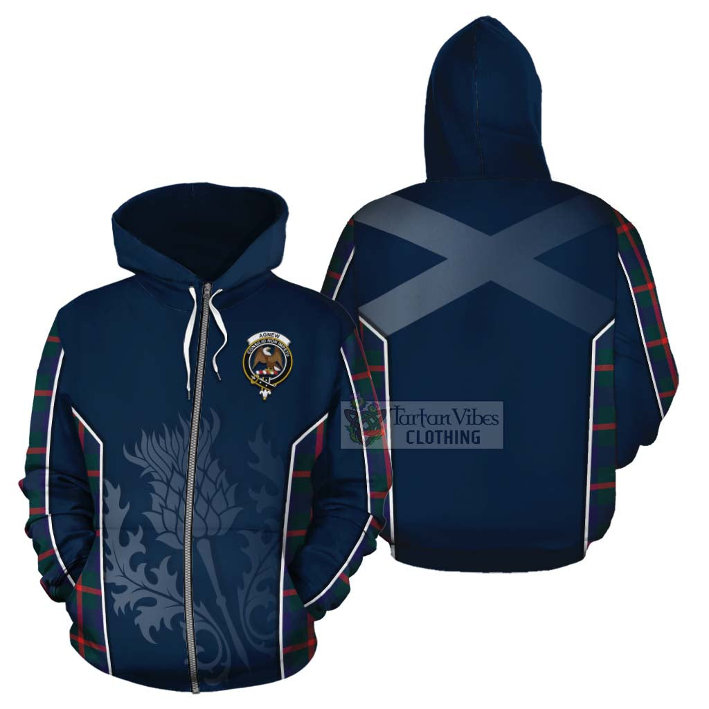 Tartan Vibes Clothing Agnew Tartan Cotton Hoodie with Family Crest and Scottish Thistle Vibes Sport Style