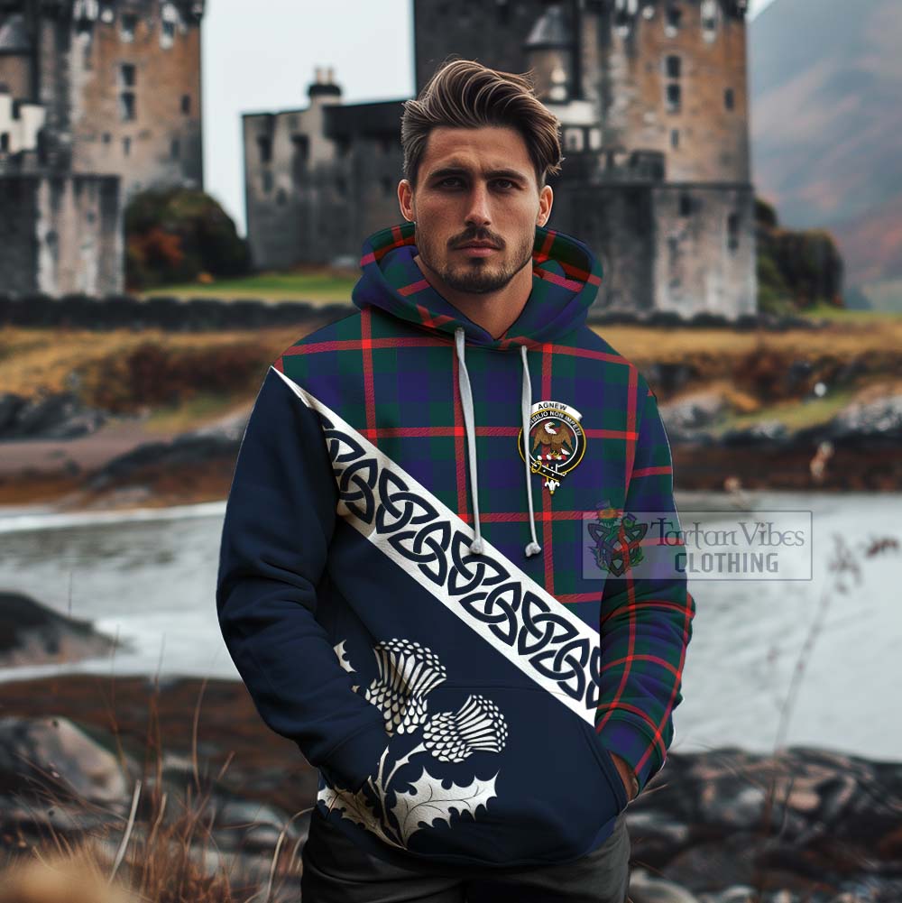 Tartan Vibes Clothing Agnew Tartan Cotton Hoodie Featuring Thistle and Scotland Map