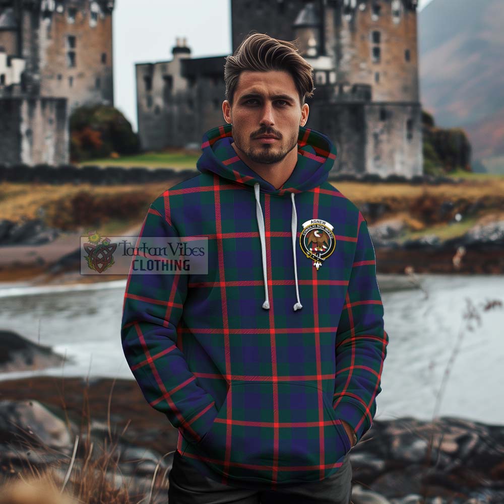 Tartan Vibes Clothing Agnew Tartan Cotton Hoodie with Family Crest Celtic Skull Style