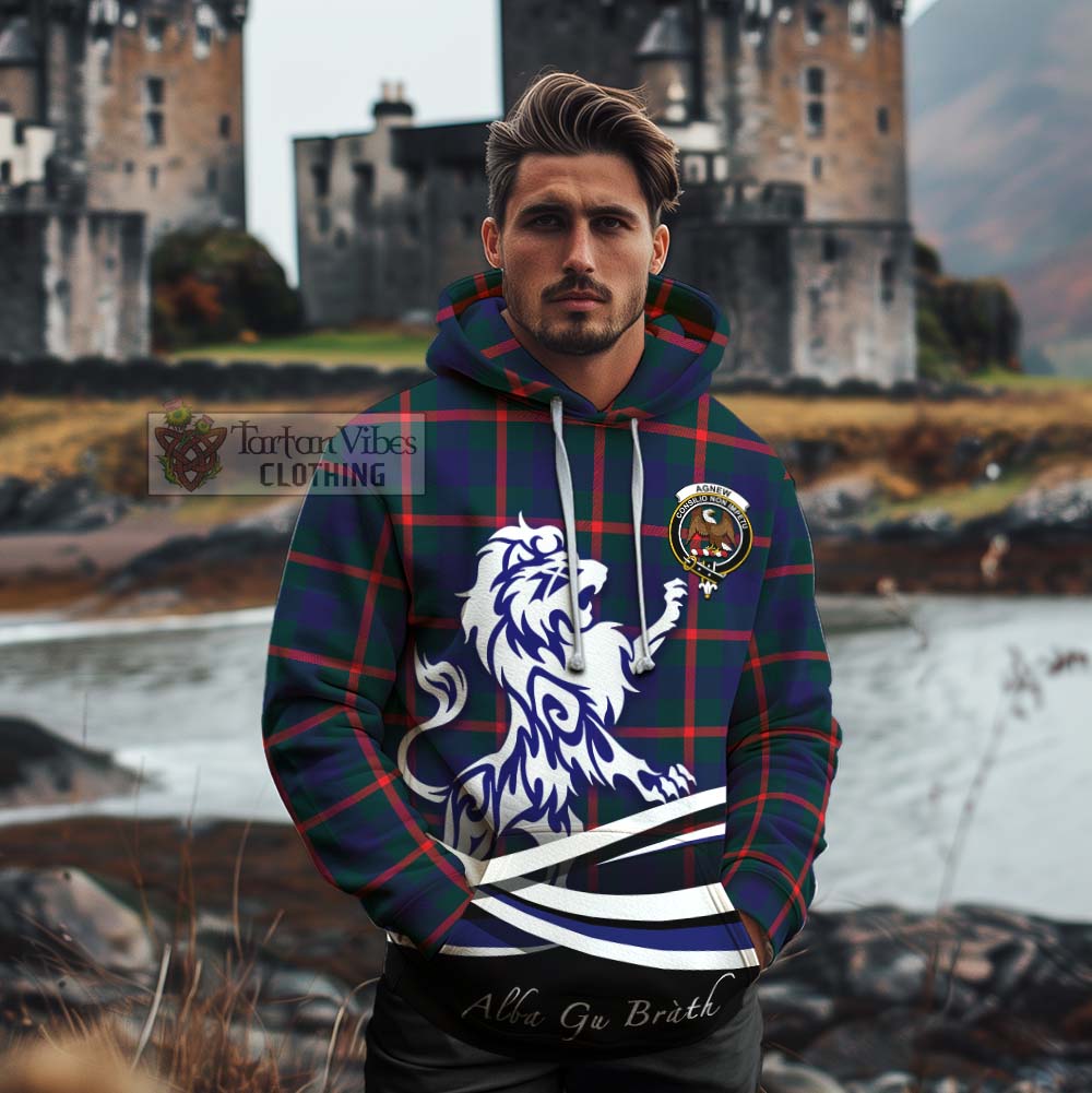 Tartan Vibes Clothing Agnew Tartan Cotton Hoodie with Alba Gu Brath Regal Lion Emblem