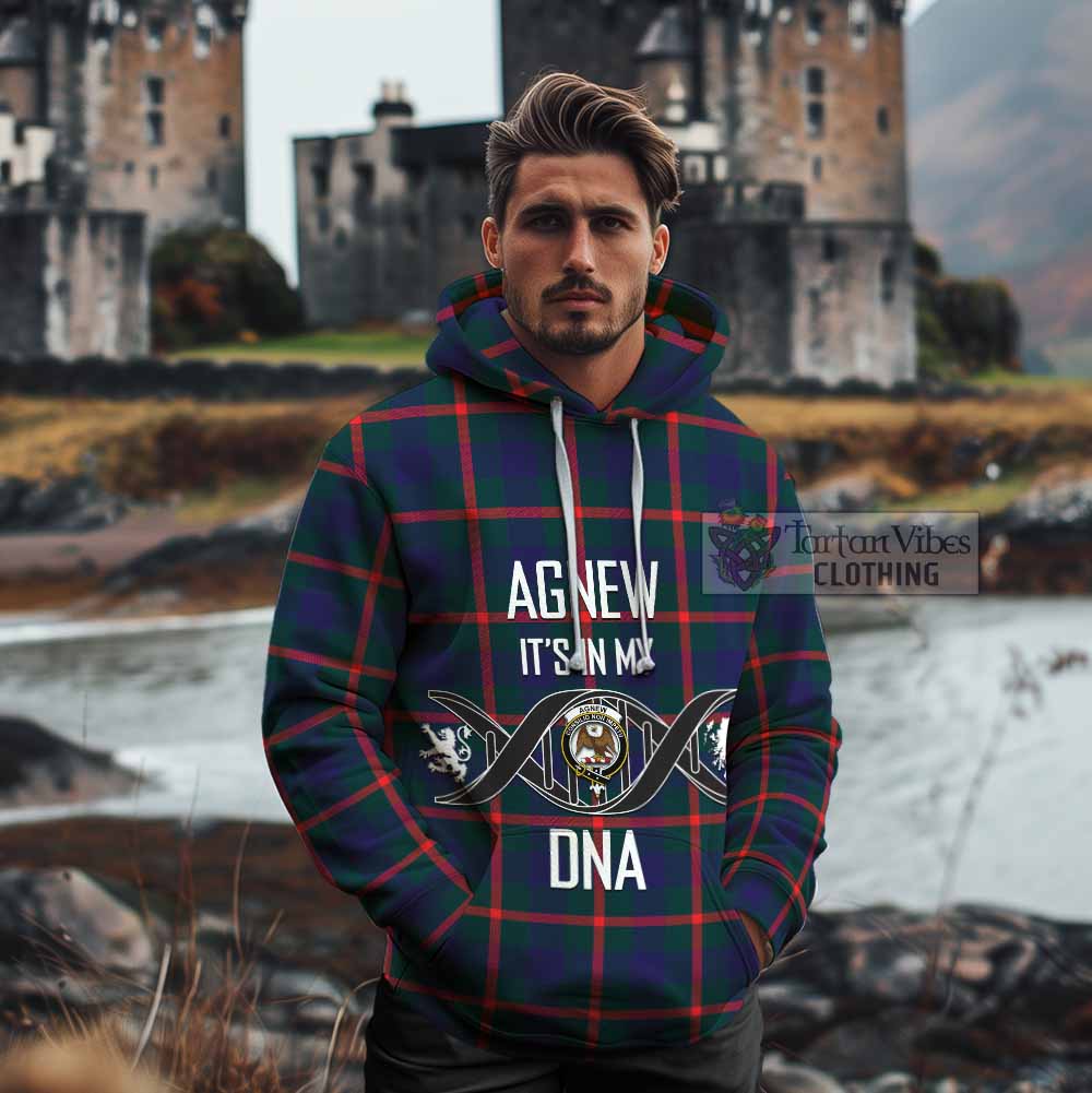 Tartan Vibes Clothing Agnew Tartan Cotton Hoodie with Family Crest DNA In Me Style