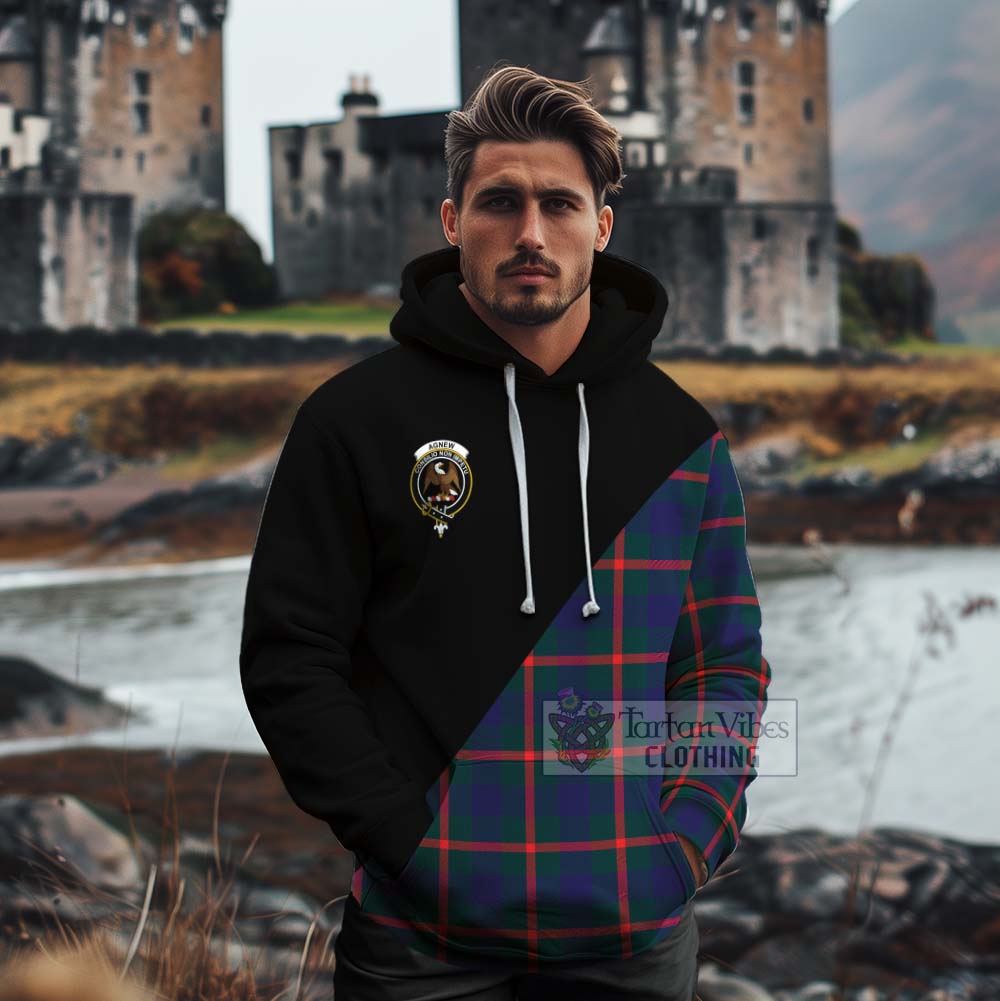 Tartan Vibes Clothing Agnew Tartan Cotton Hoodie with Family Crest and Military Logo Style