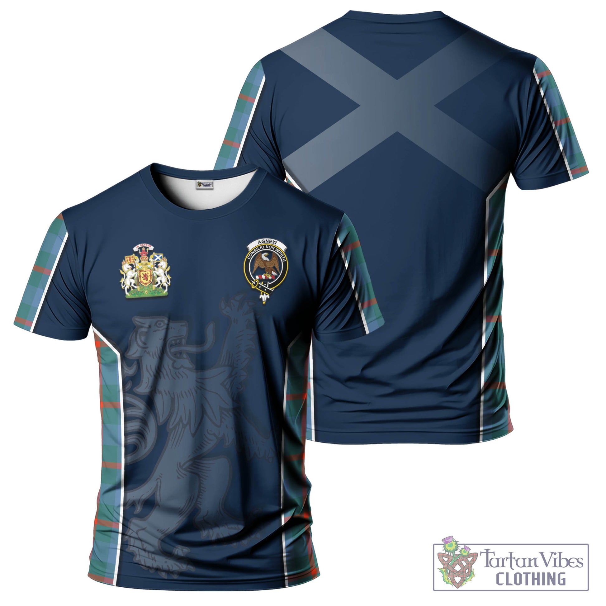 Tartan Vibes Clothing Agnew Ancient Tartan T-Shirt with Family Crest and Lion Rampant Vibes Sport Style