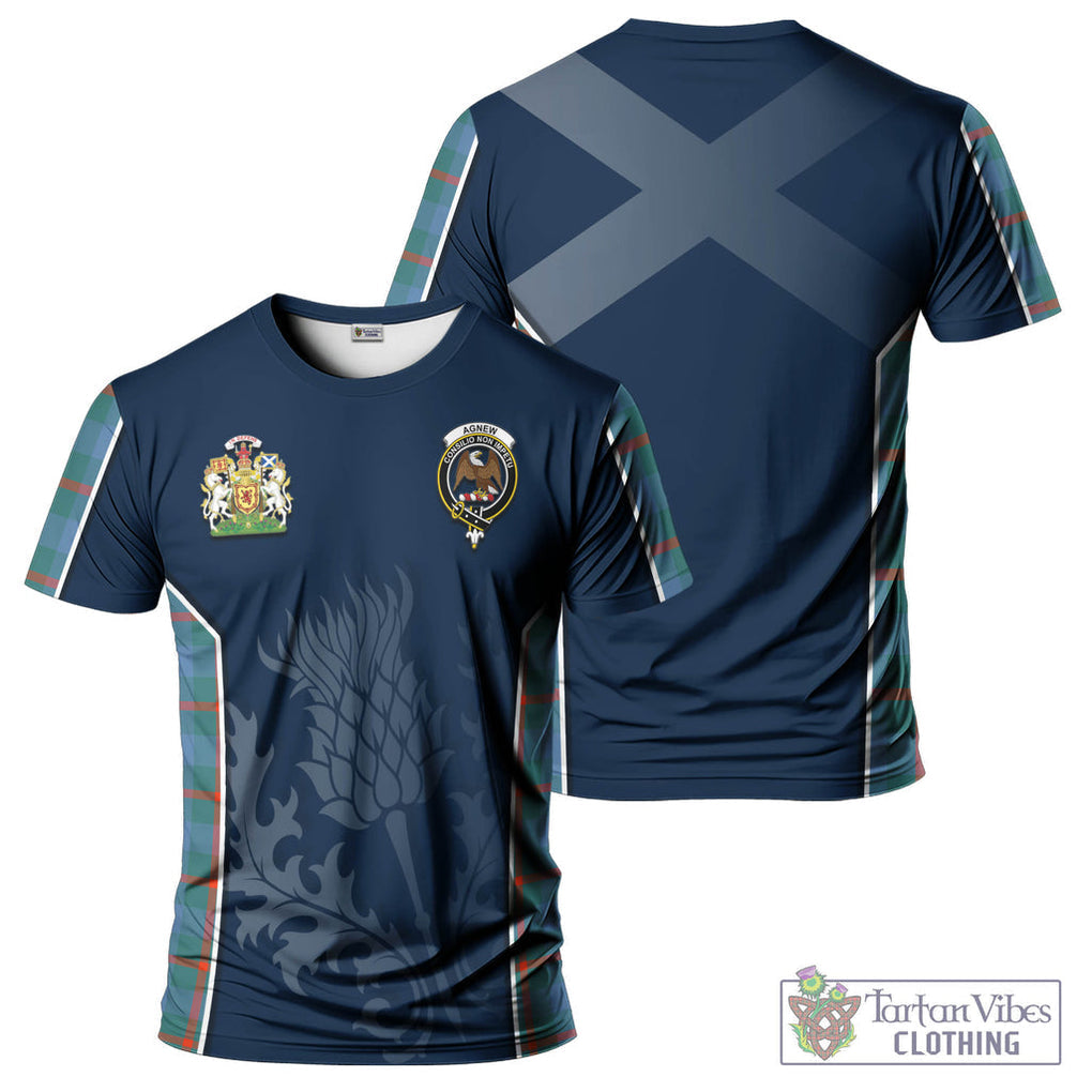 Tartan Vibes Clothing Agnew Ancient Tartan T-Shirt with Family Crest and Scottish Thistle Vibes Sport Style