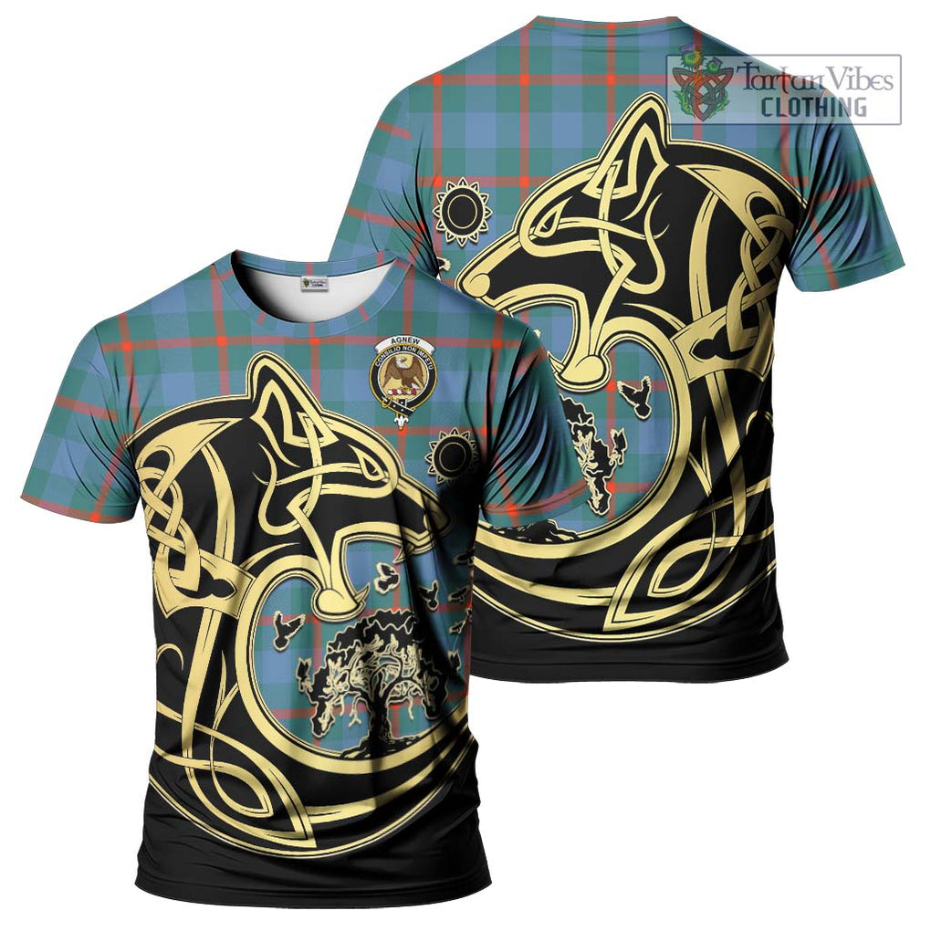 Agnew Ancient Tartan T-Shirt with Family Crest Celtic Wolf Style Kid's Shirt - Tartan Vibes Clothing