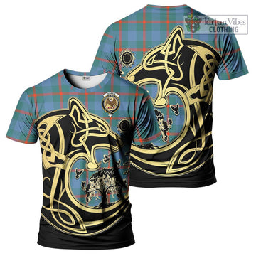 Agnew Ancient Tartan T-Shirt with Family Crest Celtic Wolf Style