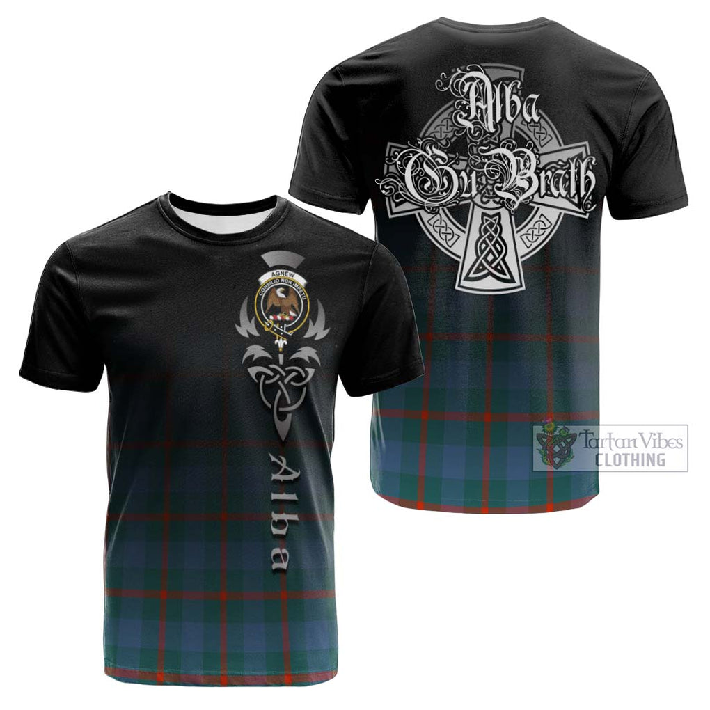 Tartan Vibes Clothing Agnew Ancient Tartan Cotton T-shirt Featuring Alba Gu Brath Family Crest Celtic Inspired