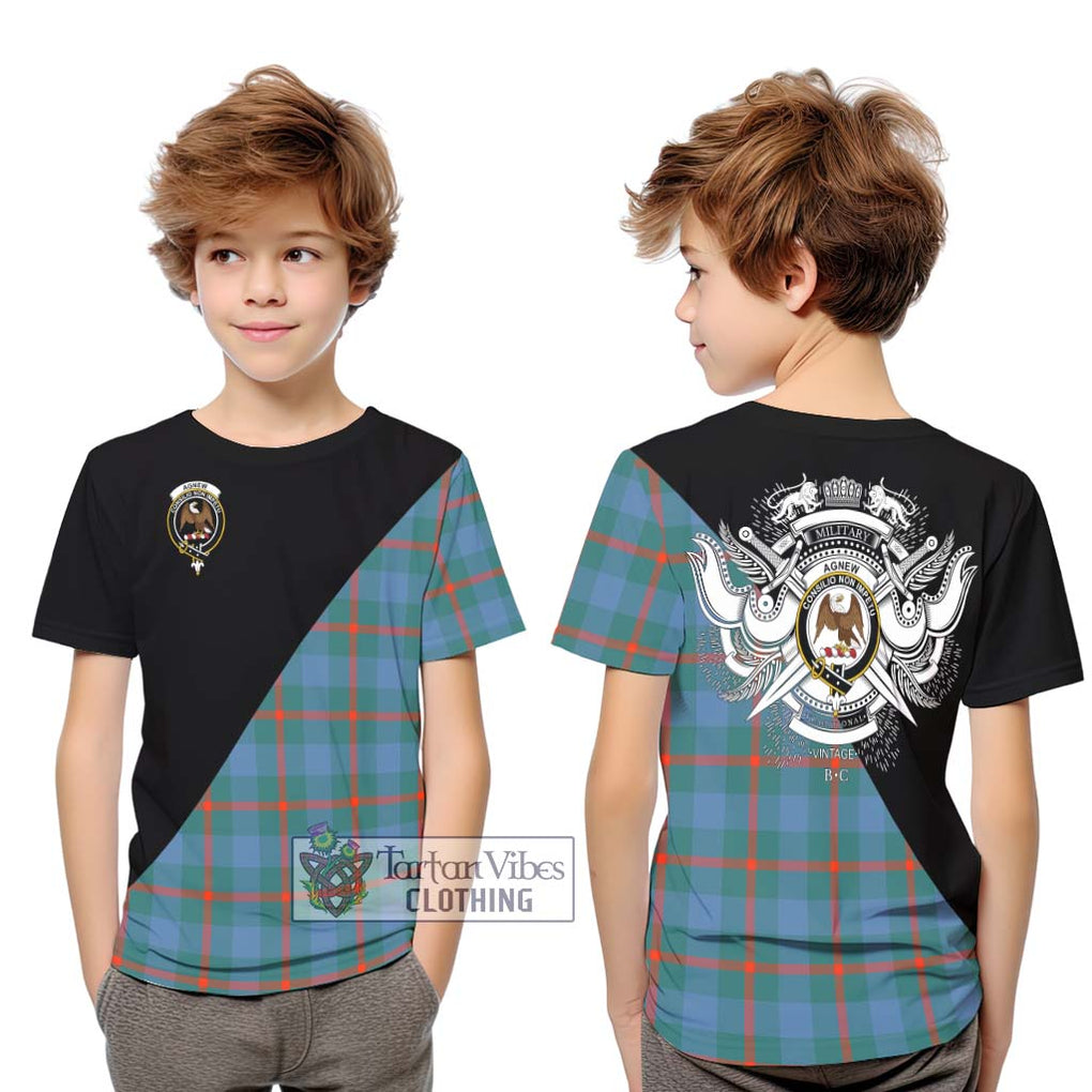 Agnew Ancient Tartan Kid T-Shirt with Family Crest and Military Logo Style Youth XL Size14 - Tartanvibesclothing Shop