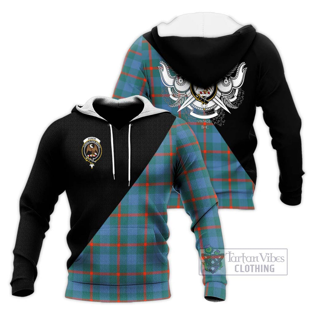 Agnew Ancient Tartan Knitted Hoodie with Family Crest and Military Logo Style Unisex Knitted Pullover Hoodie - Tartanvibesclothing Shop