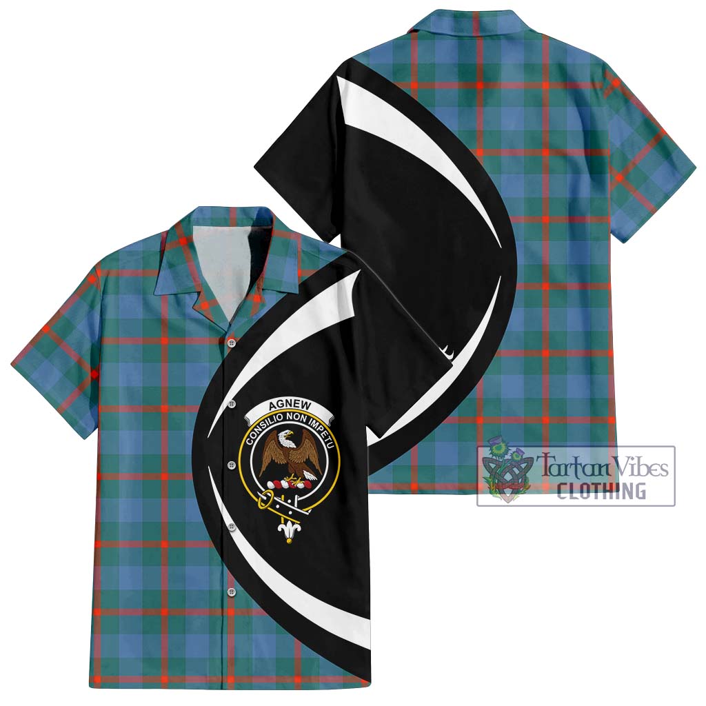 Agnew Ancient Tartan Short Sleeve Button Up with Family Crest Circle Style Kid - Tartan Vibes Clothing