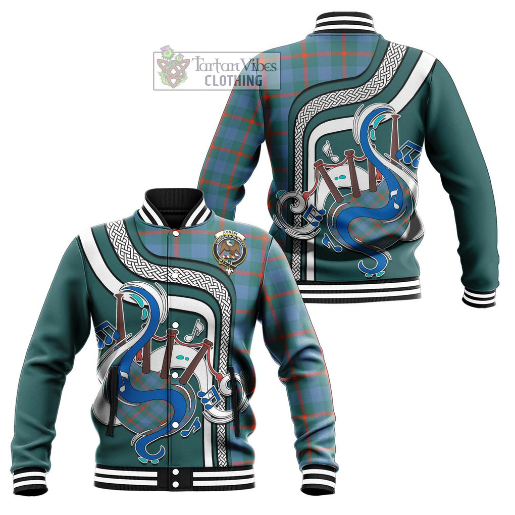 Tartan Vibes Clothing Agnew Ancient Tartan Baseball Jacket with Epic Bagpipe Style