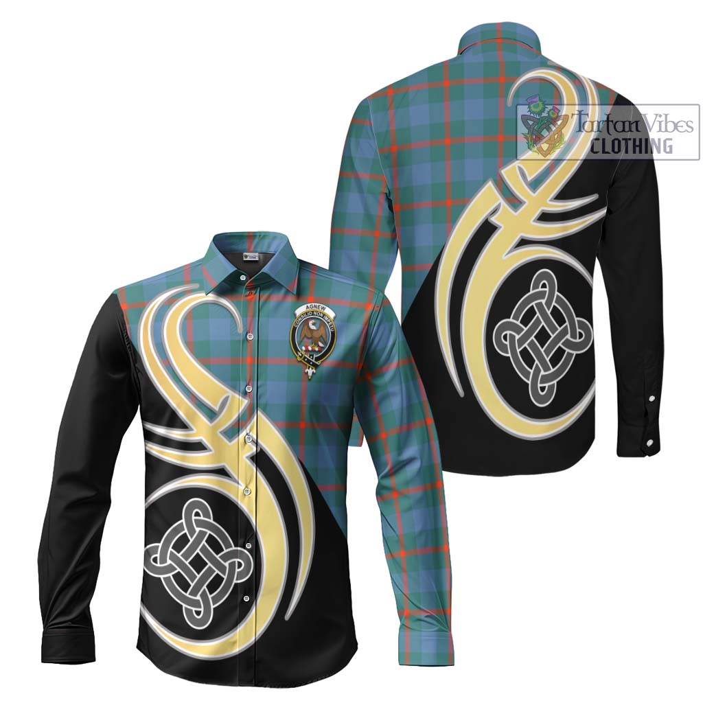 Agnew Ancient Tartan Long Sleeve Button Shirt with Family Crest and Celtic Symbol Style Men's Shirt S - Tartan Vibes Clothing