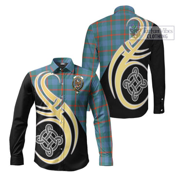 Agnew Ancient Tartan Long Sleeve Button Shirt with Family Crest and Celtic Symbol Style