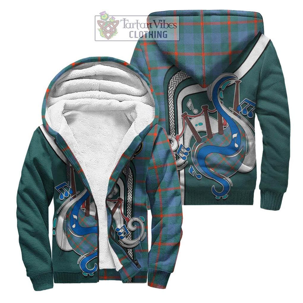 Agnew Ancient Tartan Sherpa Hoodie with Epic Bagpipe Style Unisex S - Tartanvibesclothing Shop