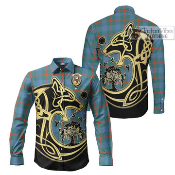 Agnew Ancient Tartan Long Sleeve Button Shirt with Family Crest Celtic Wolf Style