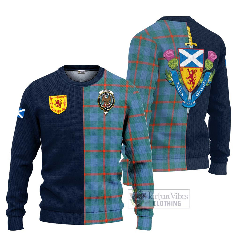 Tartan Vibes Clothing Agnew Ancient Tartan Knitted Sweater with Scottish Lion Royal Arm Half Style