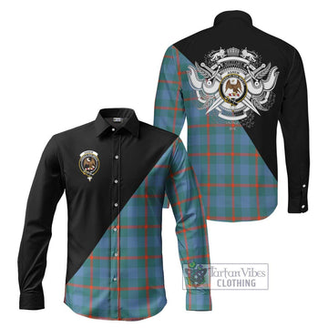 Agnew Ancient Tartan Long Sleeve Button Shirt with Family Crest and Military Logo Style