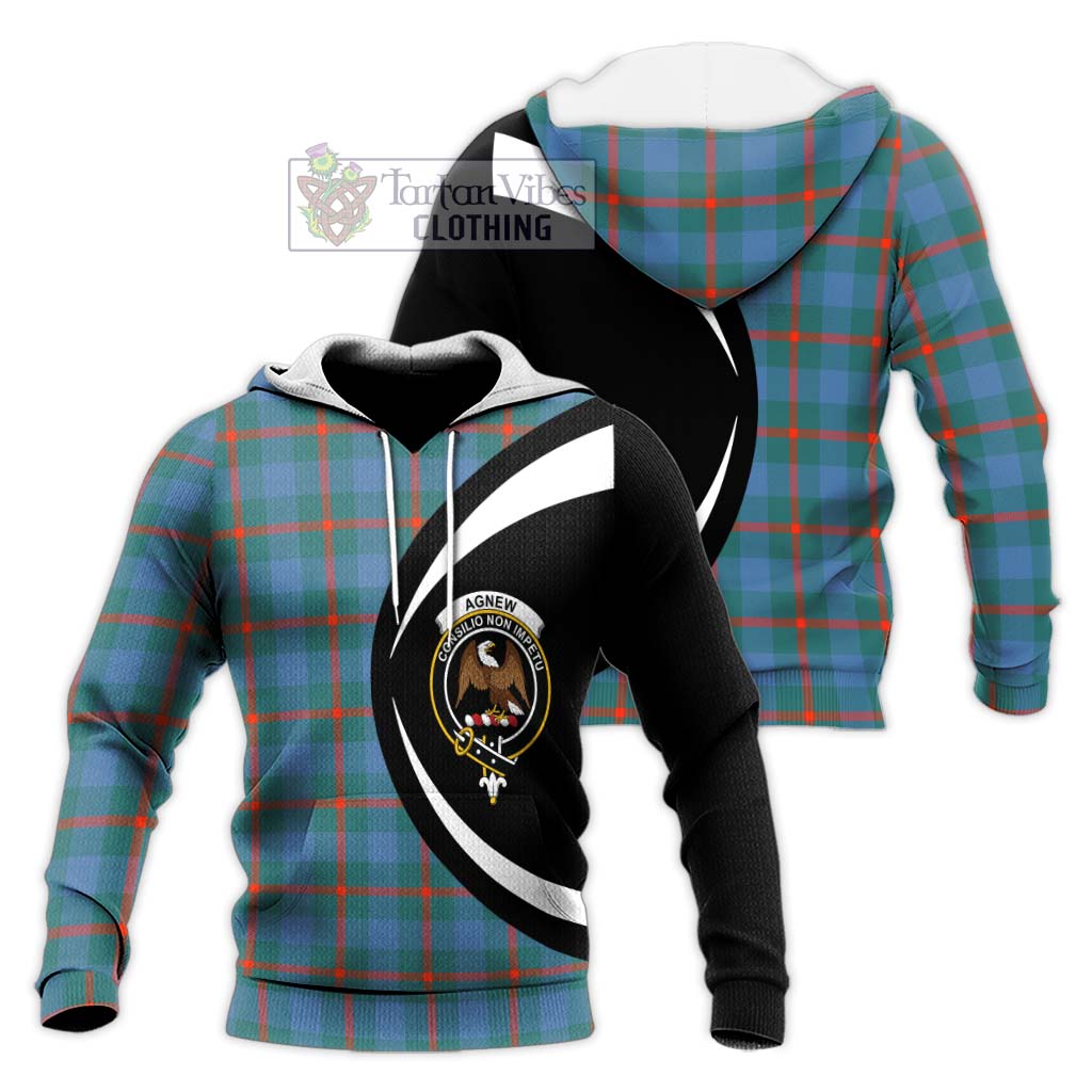 Agnew Ancient Tartan Knitted Hoodie with Family Crest Circle Style Unisex Knitted Pullover Hoodie - Tartan Vibes Clothing