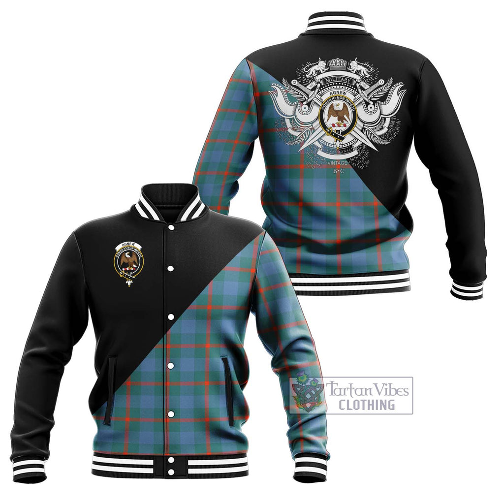 Agnew Ancient Tartan Baseball Jacket with Family Crest and Military Logo Style Unisex - Tartanvibesclothing Shop