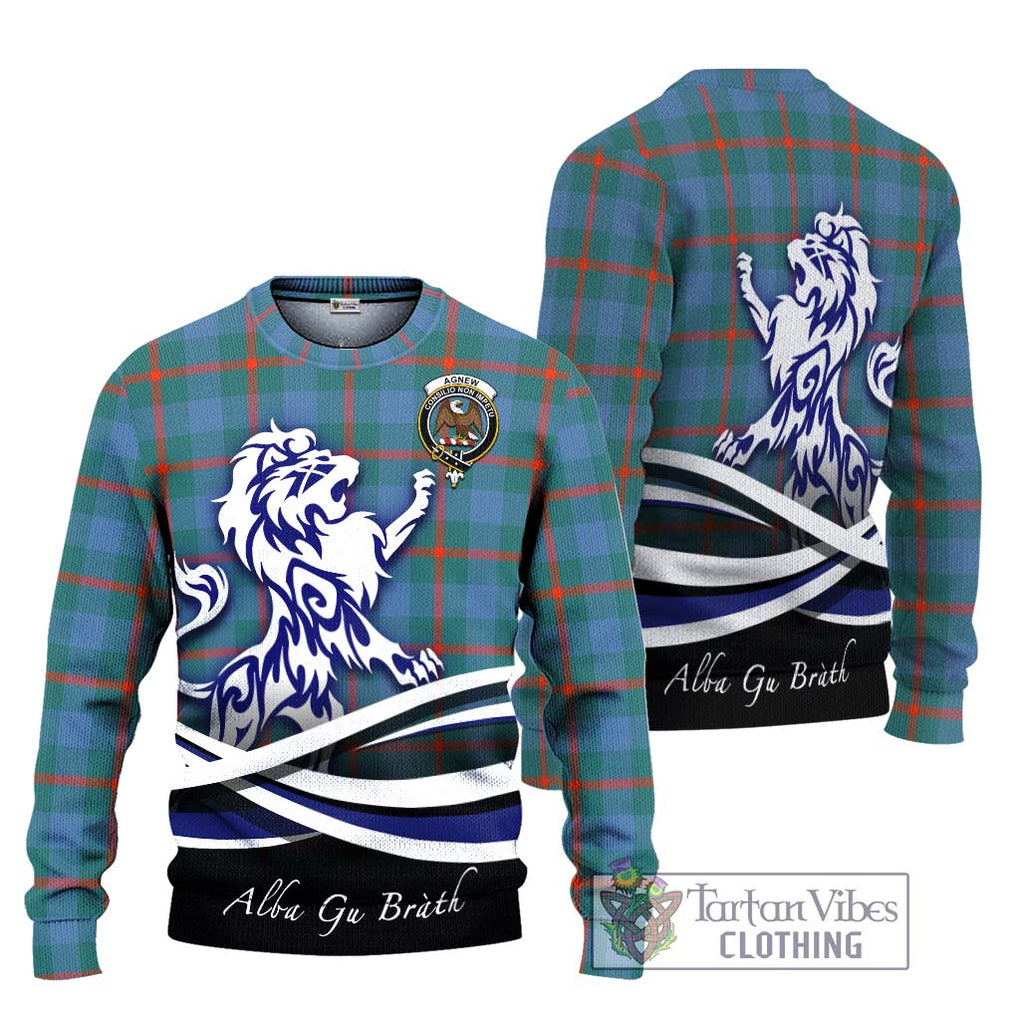 Agnew Ancient Tartan Knitted Sweater with Alba Gu Brath Regal Lion Emblem Unisex - Tartanvibesclothing Shop