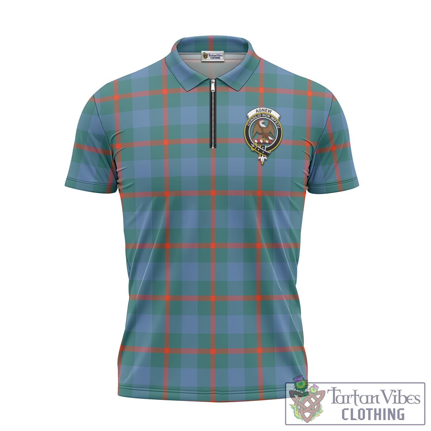 Tartan Vibes Clothing Agnew Ancient Tartan Zipper Polo Shirt with Family Crest