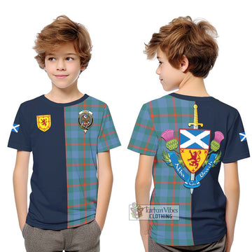 Agnew Ancient Tartan Kid T-Shirt Alba with Scottish Lion Royal Arm Half Style