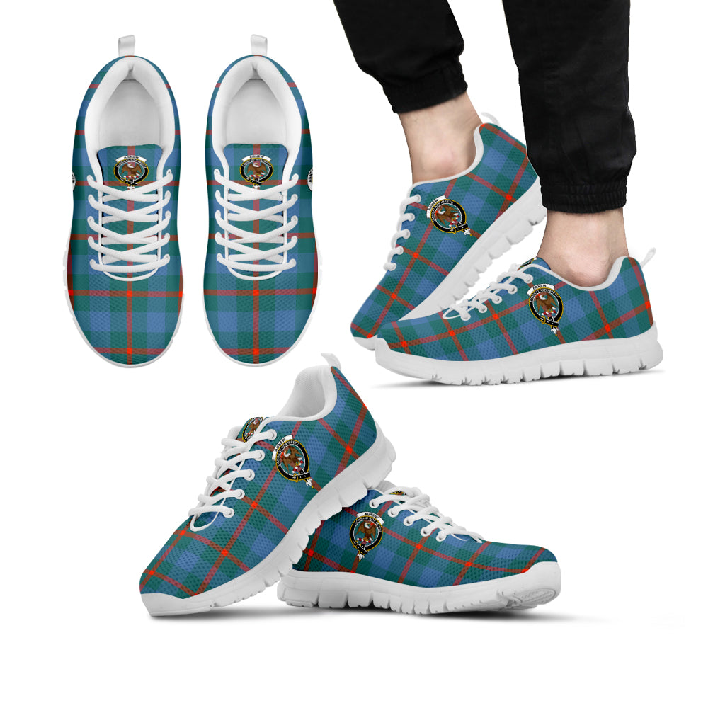 Agnew Ancient Tartan Sneakers with Family Crest Kid's Sneakers - Tartan Vibes Clothing