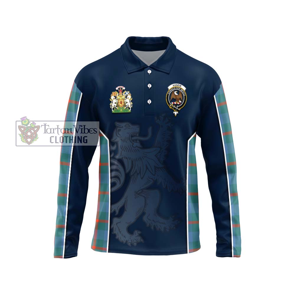 Agnew Ancient Tartan Long Sleeve Polo Shirt with Family Crest and Lion Rampant Vibes Sport Style Unisex - Tartan Vibes Clothing