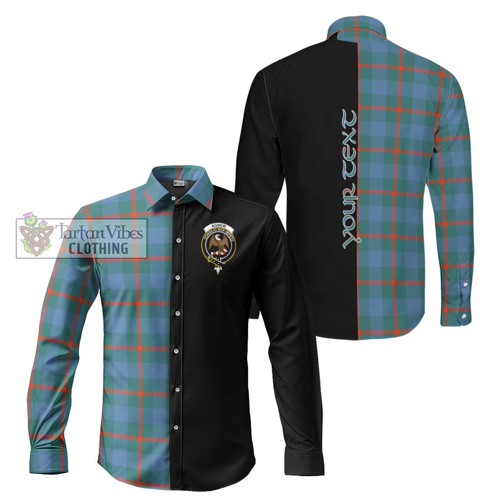 Agnew Ancient Tartan Long Sleeve Button Shirt with Family Crest and Half Of Me Style Men's Shirt S - Tartanvibesclothing Shop