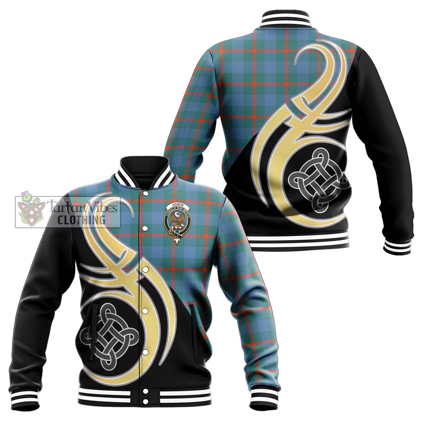 Agnew Ancient Tartan Baseball Jacket with Family Crest and Celtic Symbol Style Unisex - Tartan Vibes Clothing