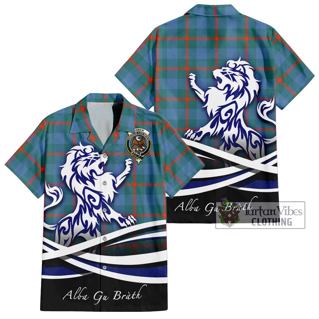 Agnew Ancient Tartan Short Sleeve Button Shirt with Alba Gu Brath Regal Lion Emblem Kid - Tartanvibesclothing Shop