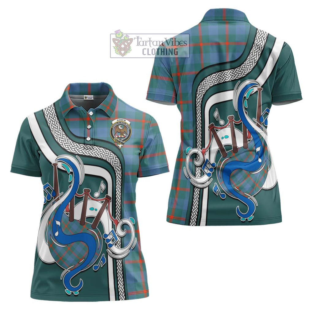 Agnew Ancient Tartan Women's Polo Shirt with Epic Bagpipe Style Women - Tartanvibesclothing Shop