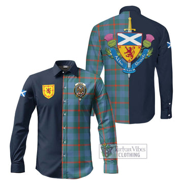 Agnew Ancient Tartan Long Sleeve Button Shirt Alba with Scottish Lion Royal Arm Half Style