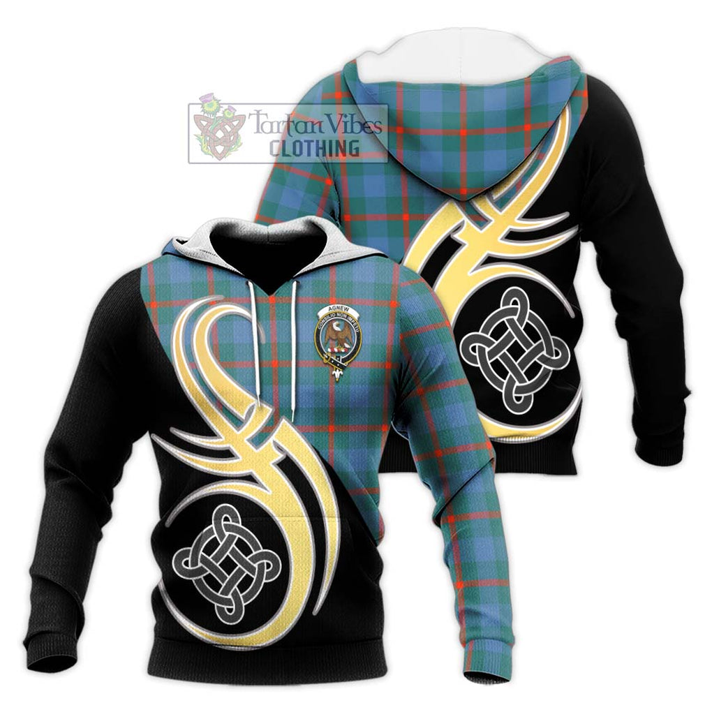 Agnew Ancient Tartan Knitted Hoodie with Family Crest and Celtic Symbol Style Unisex Knitted Pullover Hoodie - Tartan Vibes Clothing