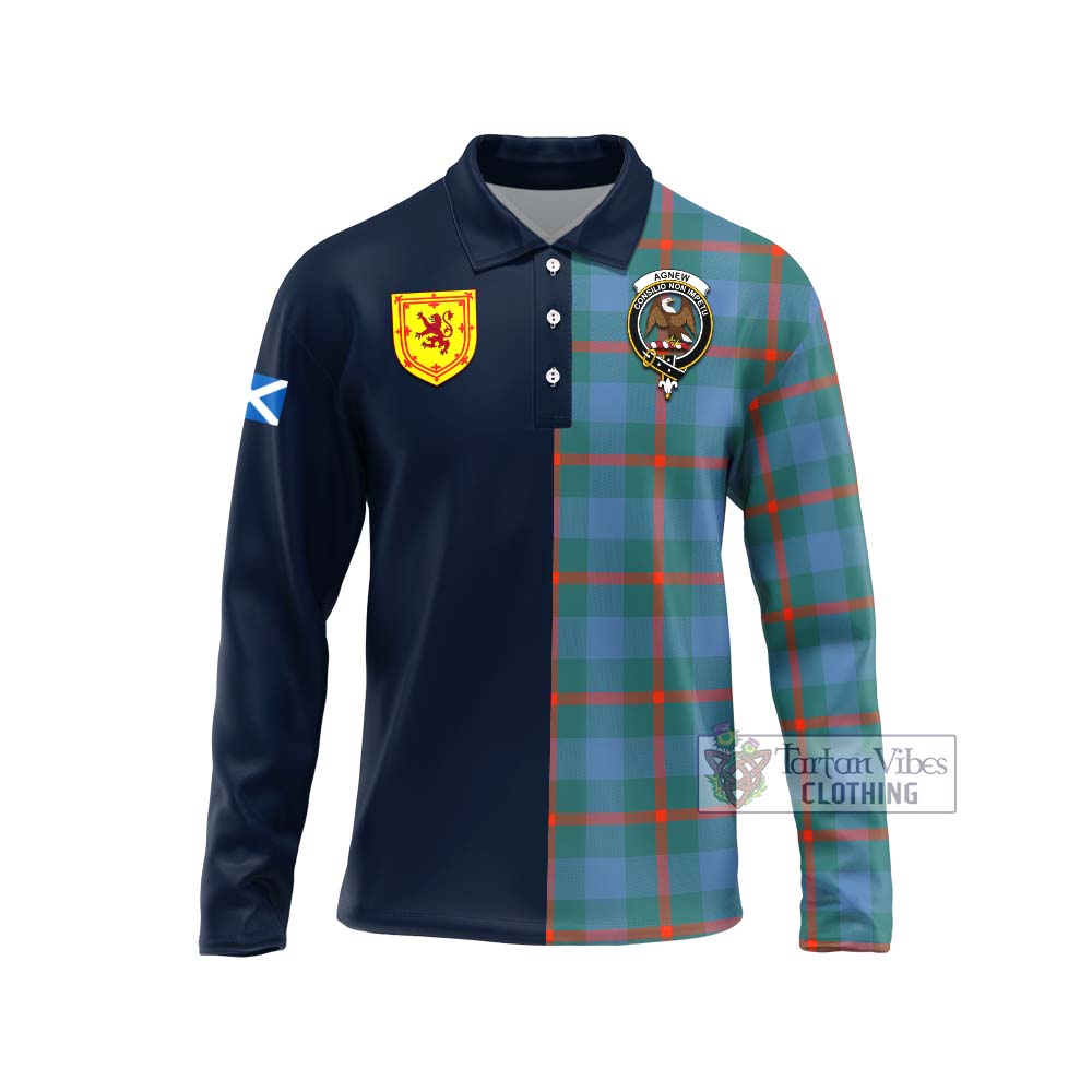 Tartan Vibes Clothing Agnew Ancient Tartan Long Sleeve Polo Shirt with Scottish Lion Royal Arm Half Style