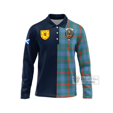 Agnew Ancient Tartan Long Sleeve Polo Shirt Alba with Scottish Lion Royal Arm Half Style