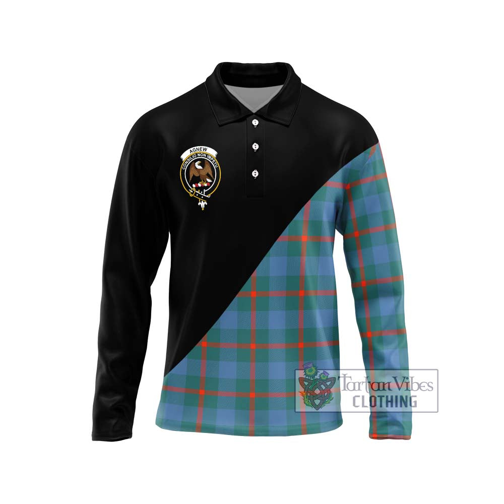 Agnew Ancient Tartan Long Sleeve Polo Shirt with Family Crest and Military Logo Style Unisex - Tartanvibesclothing Shop