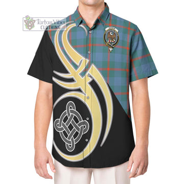 Agnew Ancient Tartan Short Sleeve Button Shirt with Family Crest and Celtic Symbol Style